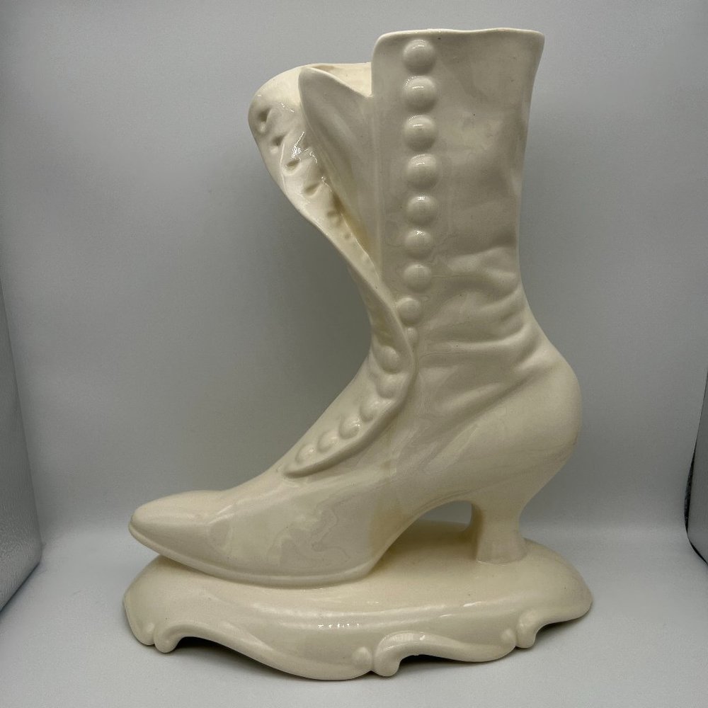 Vintage Victorian Boot Ceramic Vase - Ivory